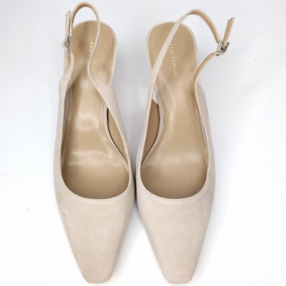Ann Taylor Women's Nude Suede Strap Pointed Toe Dress Low Kitten Heels Size 11M - Picture 10 of 13
